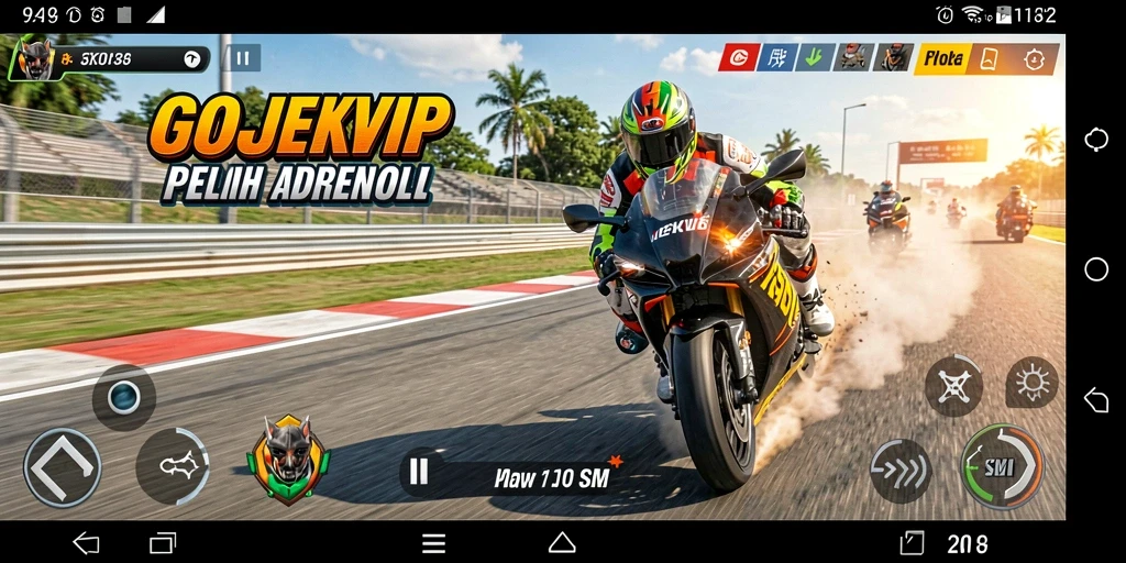 Screenshot aksi balapan seru di GOJEKVIP dengan grafis menawan.