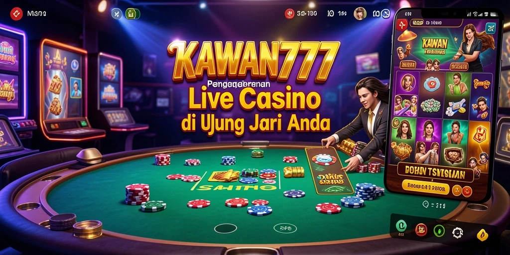 Screenshot gameplay KAWAN777 menampilkan dealer profesional dan suasana kasino yang hidup.