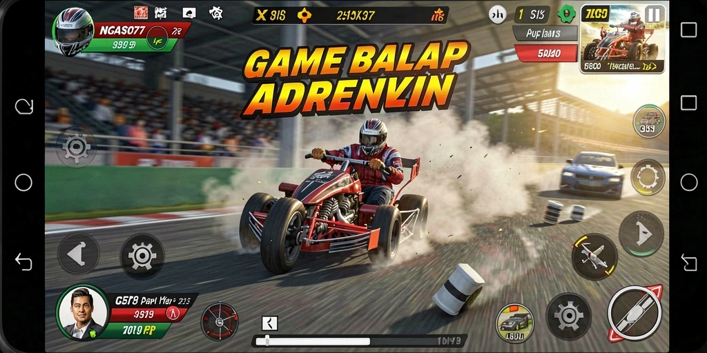 Tampilan gameplay NGASO77 yang menegangkan dan mendebarkan di lintasan balap.