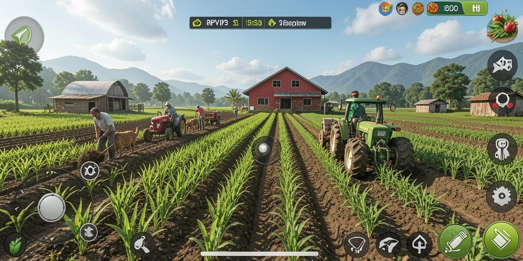 Tampilan gameplay RPVIP3 yang menggambarkan aktivitas bertani.