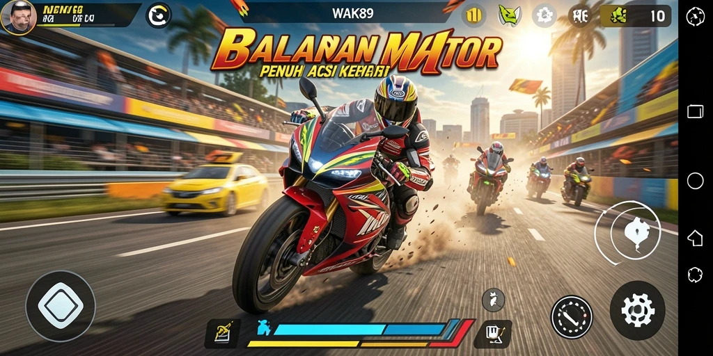 Gameplay seru dan mendebarkan dalam balapan motor.